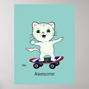 Grappige Schaatsende Lapjeskat Poster