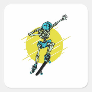 Grappige Schaatsende Skelet Skateboard Design Vierkante Sticker