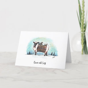 Grappige schapen Cartoon 'Ewe-ell Log' Christmas K Feestdagen Kaart