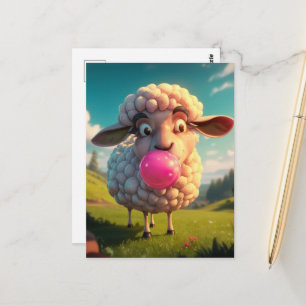 Grappige Schapen die Roze Kauwgom Kauen Briefkaart