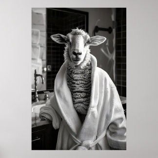 Grappige Schapen in Badjas Print Grappige Badkamer