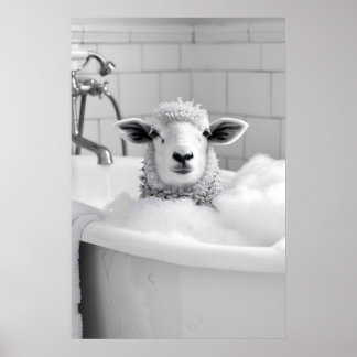 Grappige Schapen in Badkuip Print Grappige Badkame
