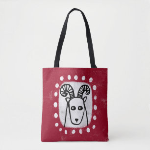 Grappige schapenram op rode Canvas tas