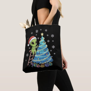 Grappige Schattige Alien Kerstman Versiert Ruimte Draagtas