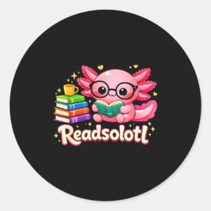 Grappige schattige boekenwurm axolotl readsolotl b ronde sticker
