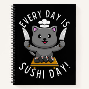 Grappige Schattige Chef Kat Elke Dag is het Sushi  Notitieboek