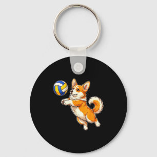 Grappige schattige corgi-hond speelt volleybal spo sleutelhanger