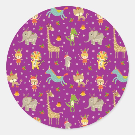 Grappige schattige dieren vieren Kerstmis Ronde Sticker (Voorkant)