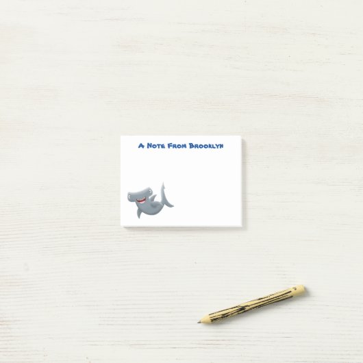 Grappige schattige hamerhaai cartoon post-it® notes (Op bureau)