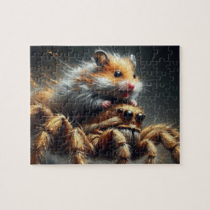 Grappige schattige hamster die op een gigantische  legpuzzel
