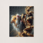 Grappige schattige hamster die op een gigantische legpuzzel (Verticaal)