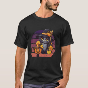 Grappige schattige kat viert boe blad pompoen voor t-shirt