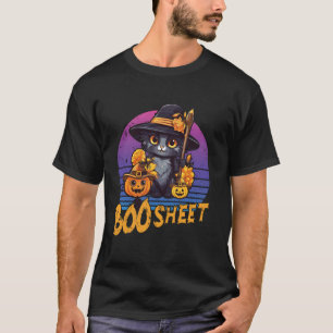 Grappige schattige kat viert boe blad pompoen voor t-shirt