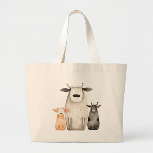 Grappige schattige waterverf koeien familie humor  grote tote bag