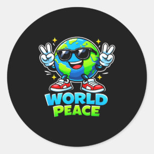 Grappige Schattige Wereld Vredesverspreidende Vrie Ronde Sticker