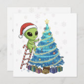 Grappige Schattigee Alien Santa Decorating Space K Feestdagenkaart (Voorkant / Achterkant)