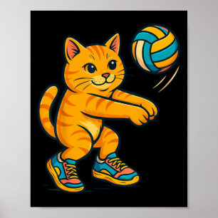 Grappige Schattigee Cat Volleybal Speler Fan T-shi Poster