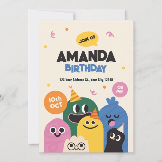 Grappige Schattigee Doodle verjaardagsuitnodiging Kaart (Voorkant)