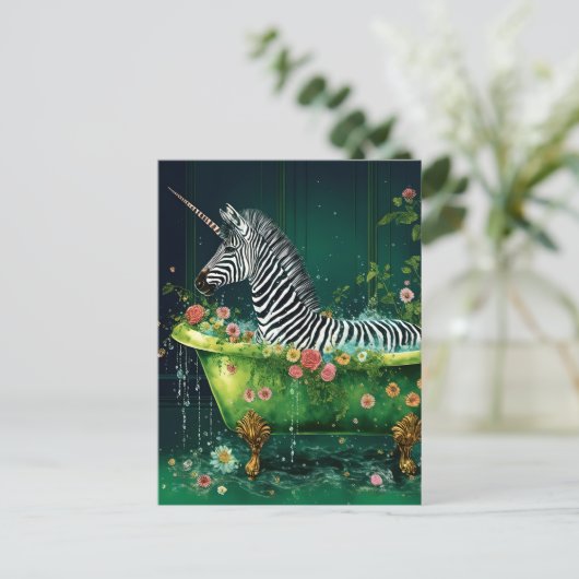 Grappige Schattigee eenhoorn Zebra in een badkuip Briefkaart (Staand voorkant)