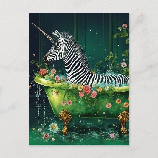 Grappige Schattigee eenhoorn Zebra in een badkuip Briefkaart (Voorkant)