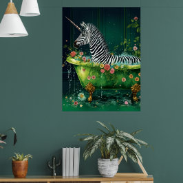 Grappige Schattigee eenhoorn Zebra in een badkuip Poster