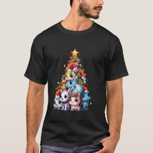 Grappige Schattigee Eenhoorns Dragen Santa Hat Chr T-shirt