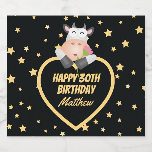 Grappige Schattigee Heilige Koe Happy Birthday Par Sparkling Wijnetiket (Enkel label)