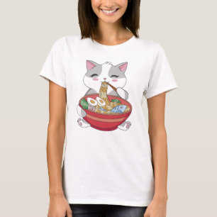 Grappige Schattigee Kat Eten Ramen T-shirt