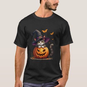 Grappige Schattigee kat in pompoen Halloween Hekse T-shirt