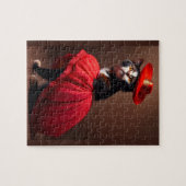 Grappige Schattigee kat met kleding Flamenco stijl Legpuzzel (Horizontaal)