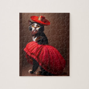 Grappige Schattigee kat met kleding Flamenco stijl Legpuzzel