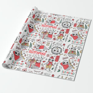 Grappige Schattigee Kerstluiaard met Santa Hat Wra Cadeaupapier