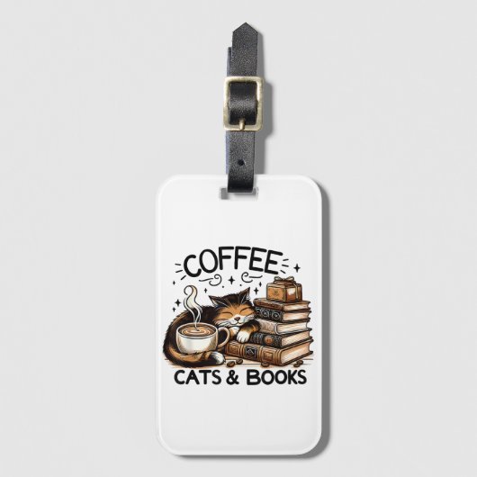 Grappige Schattigee Koffie Katten Boeken Lover Gif Bagagelabel (Voorkant (verticaal))