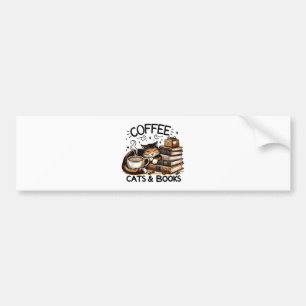 Grappige Schattigee Koffie Katten Boeken Lover Gif Bumpersticker