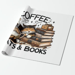Grappige Schattigee Koffie Katten Boeken Lover Gif Cadeaupapier