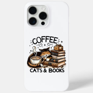 Grappige Schattigee Koffie Katten Boeken Lover Gif iPhone 15 Pro Max Hoesje