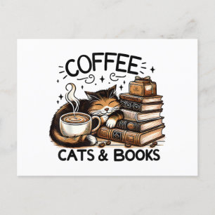 Grappige Schattigee Koffie Katten Boeken Lover Gif Feestdagenkaart