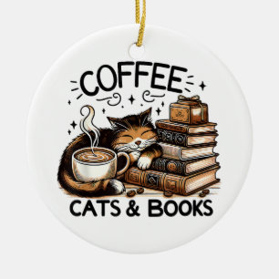 Grappige Schattigee Koffie Katten Boeken Lover Gif Keramisch Ornament