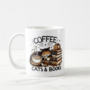 Grappige Schattigee Koffie Katten Boeken Lover Gif Koffiemok