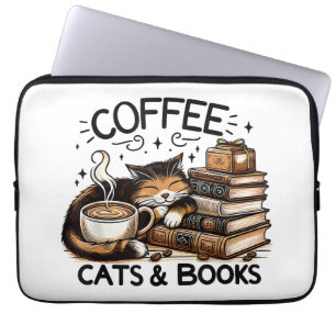 Grappige Schattigee Koffie Katten Boeken Lover Gif Laptop Sleeve
