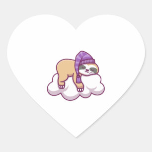Grappige Schattigee luiaard slapen op cloud Sticke Hart Sticker
