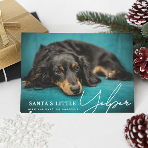 Grappige Schattigee Santa's Little Yelper' Dog Fot Feestdagenkaart
