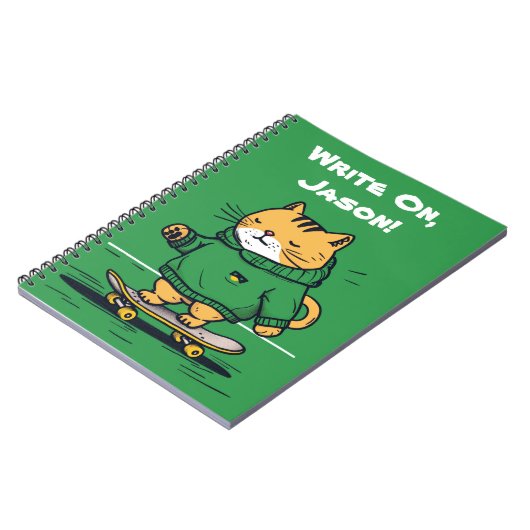 Grappige Schattigee Schaatsen kat op skateboard Notitieboek (Linkerzijde)