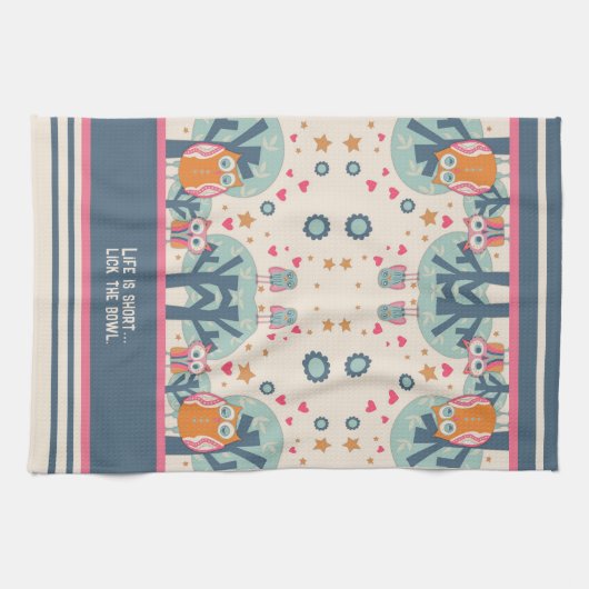 Grappige Schattigee uilen Grappige gepersonaliseer Theedoek (Horizontaal)