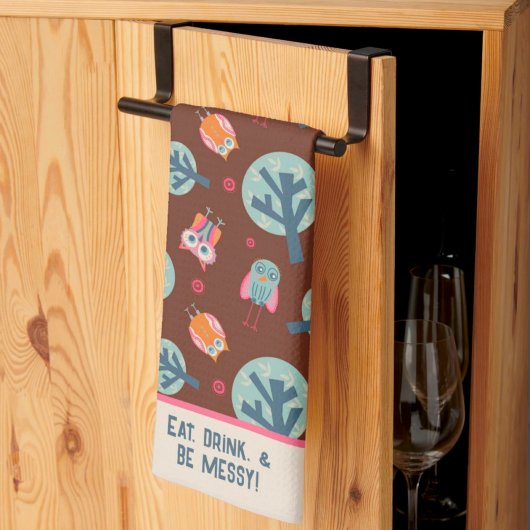 Grappige Schattigee uilen patroon gepersonaliseerd Theedoek