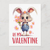 Grappige Schattigee Valentijn Konijn Roze Bloemen Briefkaart (Voorkant)