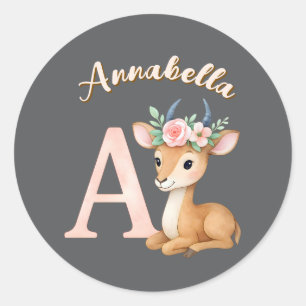 Grappige Schattigee Waterverf Letter A Animal Nurs Ronde Sticker
