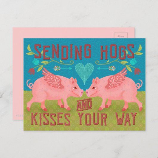 Grappige Schattigee zwijnen en kusjes Varkenspun V Feestdagenkaart (Voorkant / Achterkant)