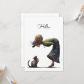 Grappige Schattigeste Hallo kat en dame Kaart (Voorkant / Achterkant in situ)