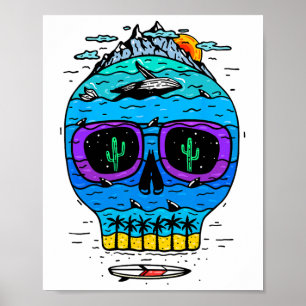 Grappige Schedel Surfvakantie Tropisch Paradijs Ex Poster